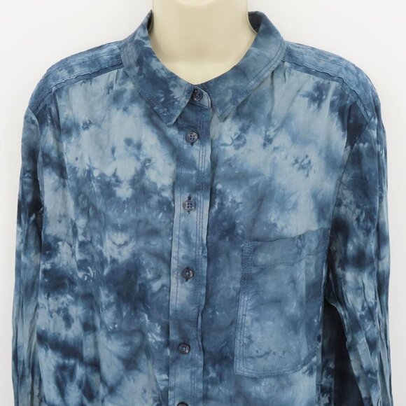 Pilcro Women Extra Large XL Blue Tie Dye Long Sleeve Button Collared Shirt Top - Picture 2 of 11